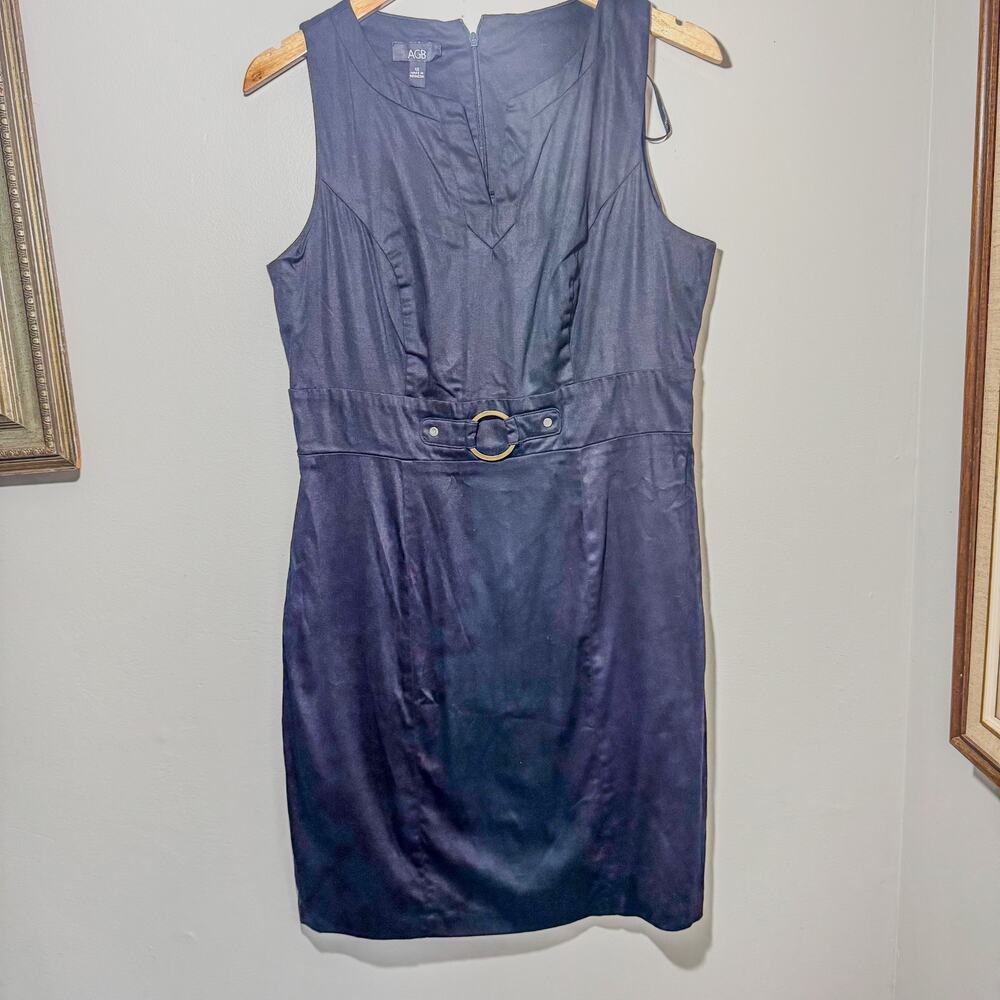 Vintage AGB Black Cotton Blend Sleeveless Sheath Dress Faux Belt Ring Size 10